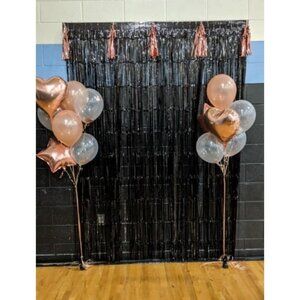 2pcs 3ft x 8.3ft Black Metallic Tinsel Foil Fringe Curtains Photo Booth Props